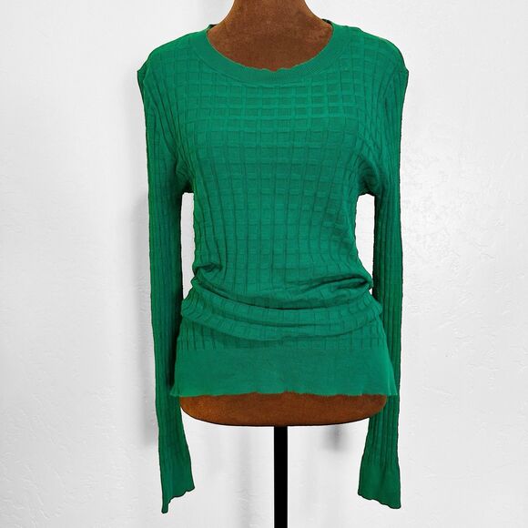 Ann Taylor Womens Y2K Waffle Knit Preppy Sweater Size M Green Old Money Academia - Picture 1 of 9
